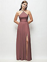 Front View Thumbnail - Rosewood High-Neck Halter Chiffon Maxi Dress with Adjustable Spaghetti Straps