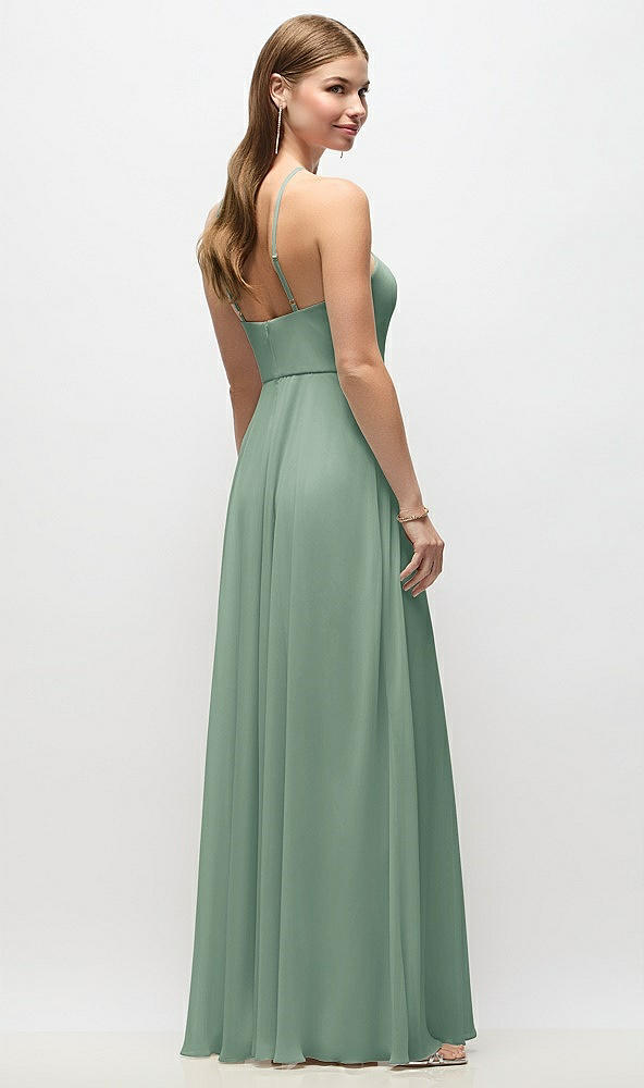 Back View - Seagrass High-Neck Halter Chiffon Maxi Dress with Adjustable Spaghetti Straps