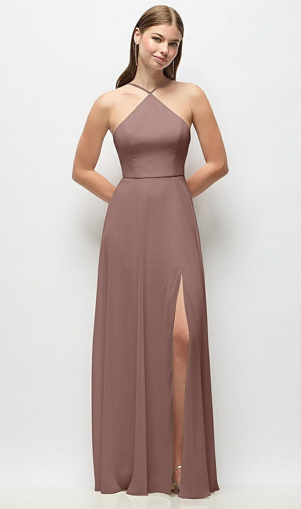 Front View - Sienna High-Neck Halter Chiffon Maxi Dress with Adjustable Spaghetti Straps