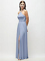 Side View Thumbnail - Sky Blue High-Neck Halter Chiffon Maxi Dress with Adjustable Spaghetti Straps