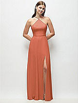 Front View Thumbnail - Terracotta Copper High-Neck Halter Chiffon Maxi Dress with Adjustable Spaghetti Straps