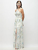Side View Thumbnail - Bleu Garden High-Neck Halter Floral Chiffon Maxi Dress with Adjustable Spaghetti Straps