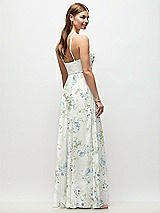 Rear View Thumbnail - Bleu Garden High-Neck Halter Floral Chiffon Maxi Dress with Adjustable Spaghetti Straps