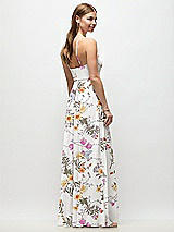 Rear View Thumbnail - Butterfly Botanica Ivory High-Neck Halter Floral Chiffon Maxi Dress with Adjustable Spaghetti Straps