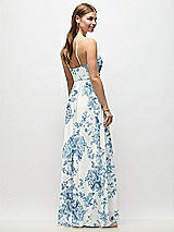 Rear View Thumbnail - Cottage Rose Dusk Blue High-Neck Halter Floral Chiffon Maxi Dress with Adjustable Spaghetti Straps