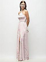 Side View Thumbnail - Watercolor Print High-Neck Halter Floral Chiffon Maxi Dress with Adjustable Spaghetti Straps