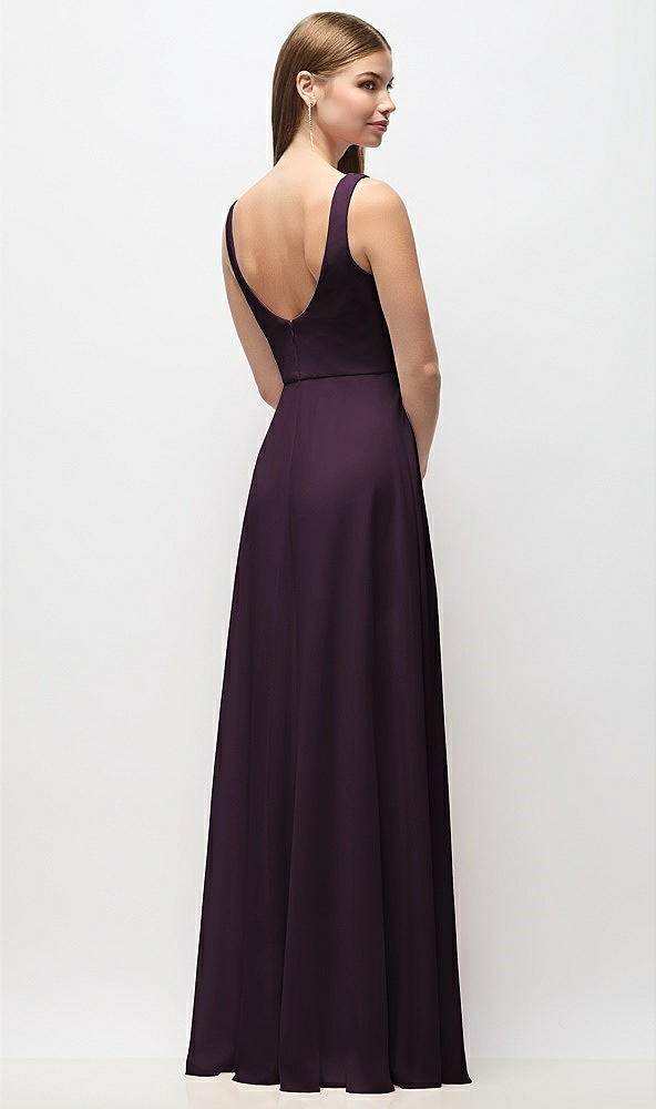 Back View - Aubergine Scoop Neck Tank Strap Chiffon Maxi Dress
