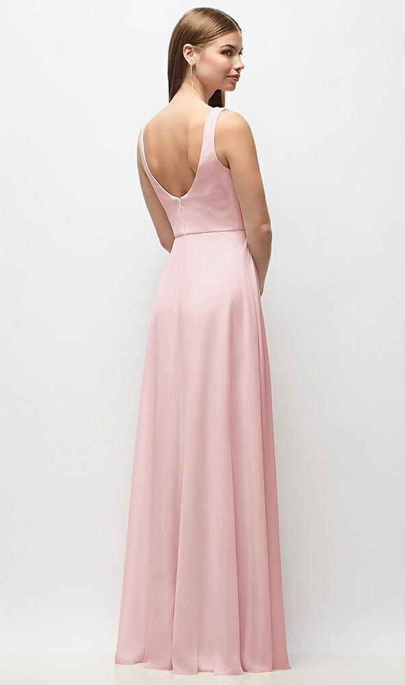 Back View - Ballet Pink Scoop Neck Tank Strap Chiffon Maxi Dress