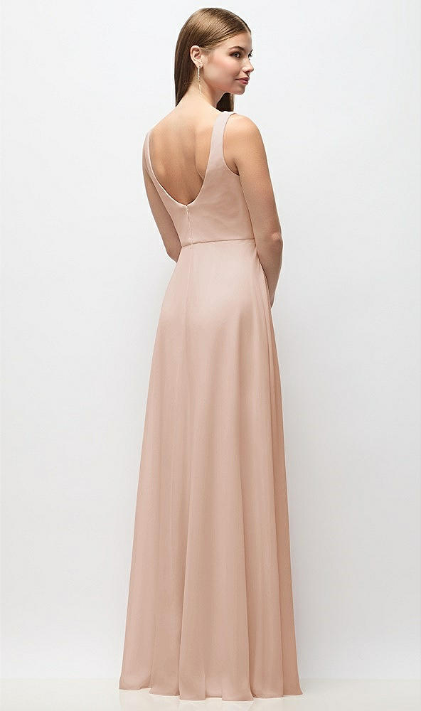 Back View - Cameo Scoop Neck Tank Strap Chiffon Maxi Dress