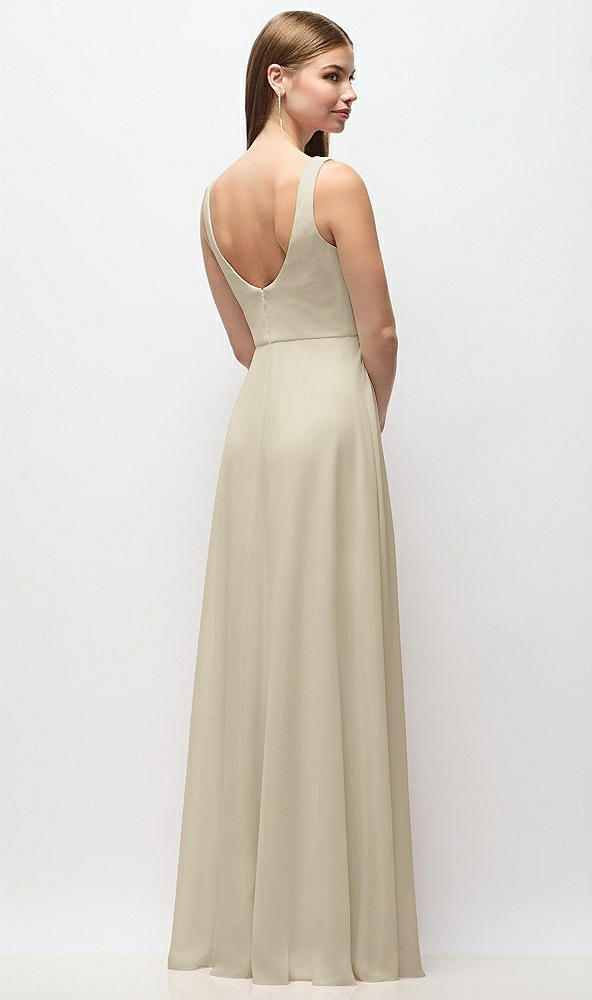 Back View - Champagne Scoop Neck Tank Strap Chiffon Maxi Dress