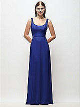 Front View Thumbnail - Cobalt Blue Scoop Neck Tank Strap Chiffon Maxi Dress