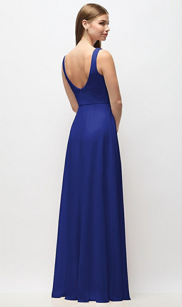 Back View - Cobalt Blue Scoop Neck Tank Strap Chiffon Maxi Dress