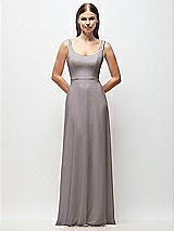 Front View Thumbnail - Cashmere Gray Scoop Neck Tank Strap Chiffon Maxi Dress