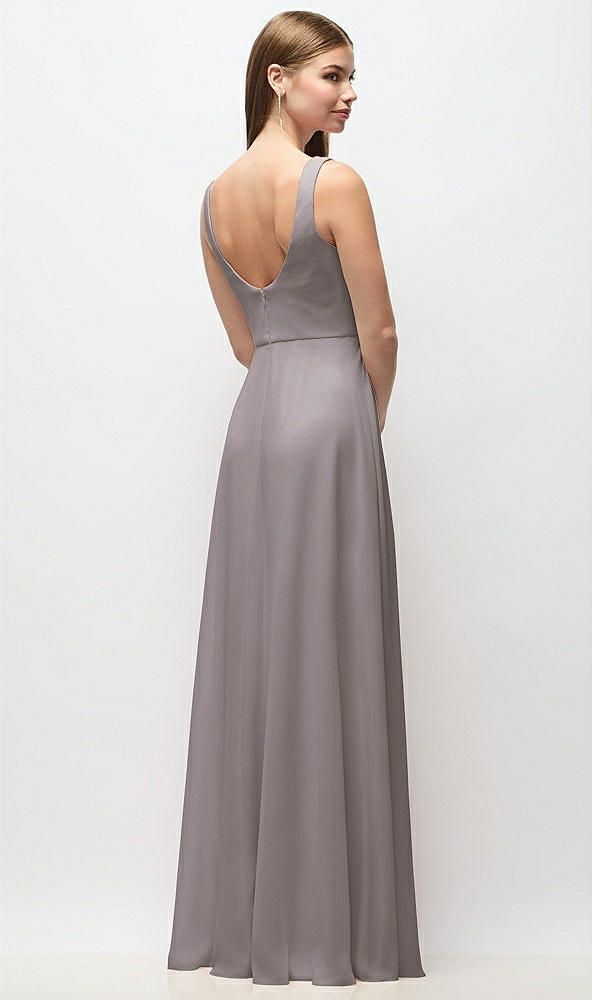 Back View - Cashmere Gray Scoop Neck Tank Strap Chiffon Maxi Dress