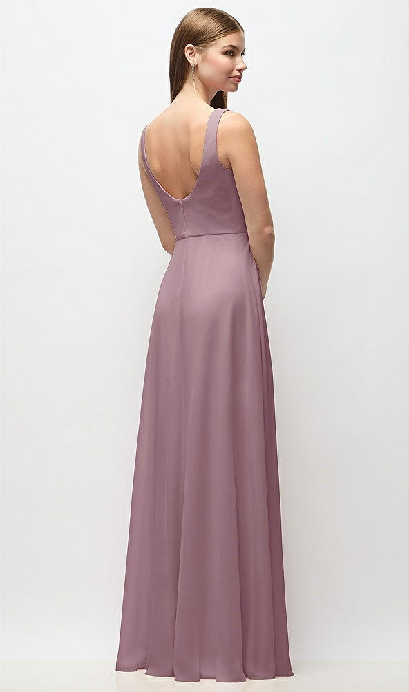 Back View - Dusty Rose Scoop Neck Tank Strap Chiffon Maxi Dress