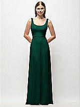 Front View Thumbnail - Hunter Green Scoop Neck Tank Strap Chiffon Maxi Dress