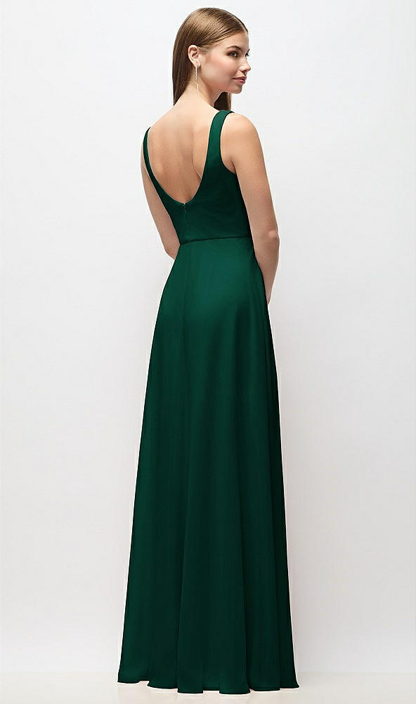 Back View - Hunter Green Scoop Neck Tank Strap Chiffon Maxi Dress