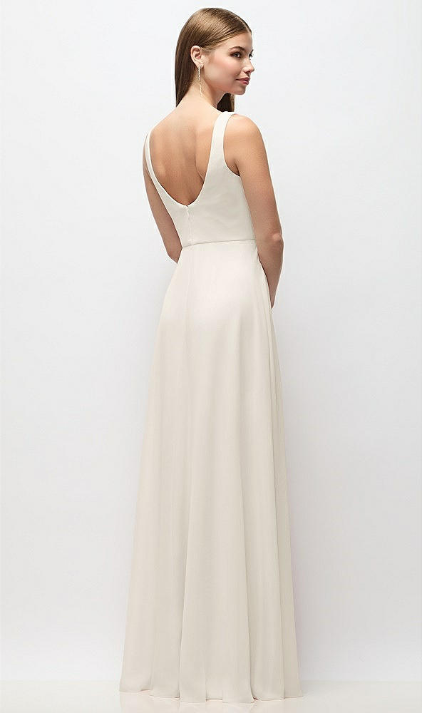 Back View - Ivory Scoop Neck Tank Strap Chiffon Maxi Dress