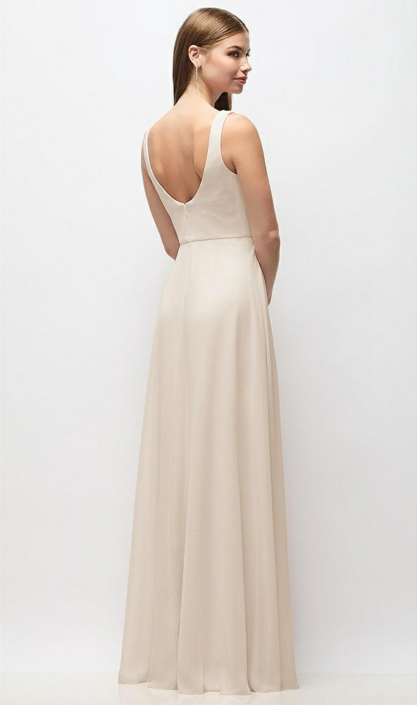 Back View - Oat Scoop Neck Tank Strap Chiffon Maxi Dress