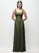 Front View Thumbnail - Olive Green Scoop Neck Tank Strap Chiffon Maxi Dress