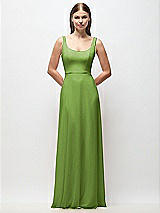 Front View Thumbnail - Peridot Green Scoop Neck Tank Strap Chiffon Maxi Dress