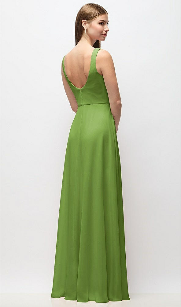 Back View - Peridot Green Scoop Neck Tank Strap Chiffon Maxi Dress