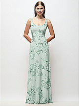 Front View Thumbnail - Mint Green Floral Scoop Neck Tank Strap Floral Chiffon Maxi Dress