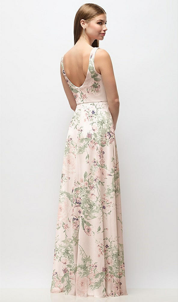 Back View - Blush Garden Scoop Neck Tank Strap Floral Chiffon Maxi Dress