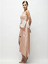 Side View Thumbnail - Cameo Strapless Pleated Draped Satin Mini Dress with Dramatic Long Tail Bow & Covered Buttons