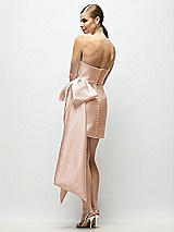 Rear View Thumbnail - Cameo Strapless Pleated Draped Satin Mini Dress with Dramatic Long Tail Bow & Covered Buttons