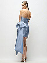 Rear View Thumbnail - Cloudy Strapless Pleated Draped Satin Mini Dress with Dramatic Long Tail Bow & Covered Buttons