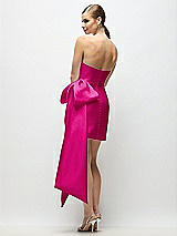 Rear View Thumbnail - Think Pink Strapless Pleated Draped Satin Mini Dress with Dramatic Long Tail Bow & Covered Buttons