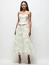 Front View Thumbnail - Ivory Strapless Little White Dress with Drop Waist Satin Corset Over Floral Tulle Midi Skirt