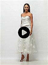 Video 1 Thumbnail - Ivory Strapless Little White Dress with Drop Waist Satin Corset Over Floral Tulle Midi Skirt
