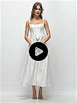 Video 1 Thumbnail - Off White Shaped Strap Boned Corset Embossed Floral Jacquard Bride Dress with Full Midi Skirt & Sash