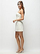 Side View Thumbnail - Off White Strapless Empress Beaded Linen Little White Dress with Mini Skirt