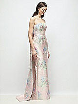 Alt View 1 Thumbnail - Esme Floral Strapless Esme Floral Satin Column Dress with Removable Watteau Train