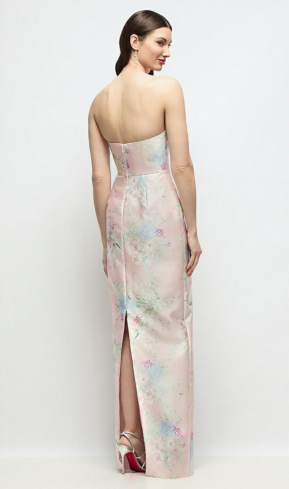 Back View - Esme Floral Strapless Esme Floral Satin Column Dress with Back Slit