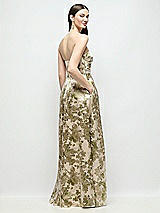 Rear View Thumbnail - Peridot Blush Strapless Pleated Bodice Abstract Floral Jacquard Maxi Dress with Full Skirt