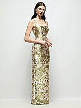Side View Thumbnail - Peridot Blush Scoop Neck Abstract Floral Jacquard Column Maxi Dress
