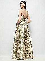 Rear View Thumbnail - Peridot Blush Scoop Neck Drop Basque Skirt Abstract Floral Jacquard Maxi Dress with Pockets