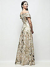 Rear View Thumbnail - Plumeria Floral Print Off-Shoulder Wrap Floral Metallic Organza Jacquard Maxi Dress with Full Skirt
