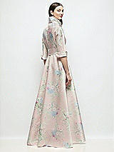 Rear View Thumbnail - Esme Floral 3/4 Sleeve Esme Floral Satin Shirt Dress Gown with Sash & Jeweled Buttons