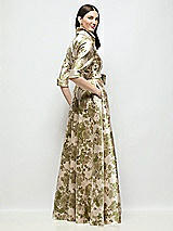 Rear View Thumbnail - Peridot Blush Abstract Floral Jacquard Shirt Dress Gown with Sash & Jeweled Buttons
