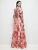 Rear View Thumbnail - Guava Floral Print Floral Organza Jacquard Shirt Dress with Full Maxi Skirt & Sash
