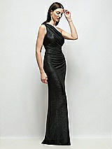 Side View Thumbnail - Black One-Shoulder Soho Metallic Ruched Waist Gown