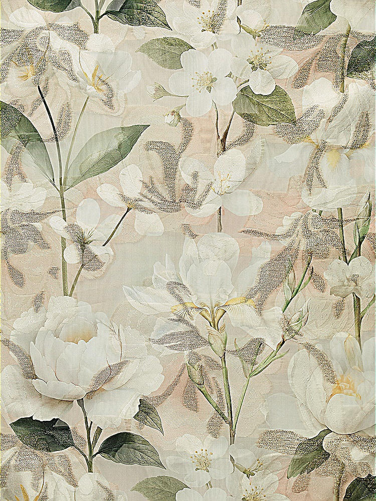 Front View - Plumeria Floral Print Metallic Organza Jacquard Fabric by the Yard