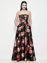 Front View Thumbnail - Wine Black Multi Strapless Bias Cuff Bodice Fleur de Ville Floral Satin Dress