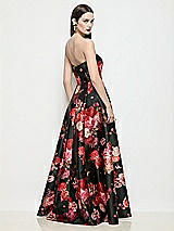 Rear View Thumbnail - Wine Black Multi Strapless Bias Cuff Bodice Fleur de Ville Floral Satin Dress