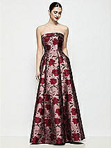 Front View Thumbnail - Wild Rose Strapless Bias Cuff Bodice Wild Rose Brocade Dress
